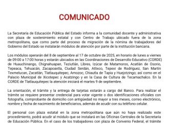 SEP instalará módulos en CORDE y sedes municipales para apoyar migración de nómina fuera de la zona metropolitana