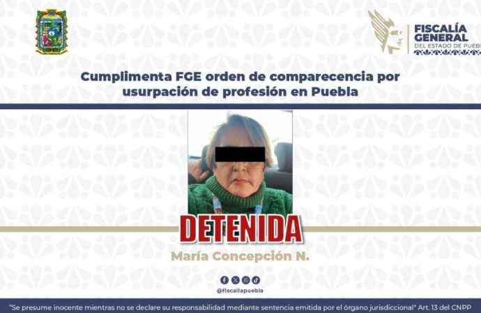 Detienen a trabajadora del gobierno de Puebla por usurpación de profesión
