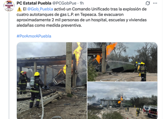 Explosión de cuatro pipas de gas en Tepeaca moviliza a autoridades estatales y municipales