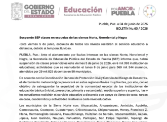SEP Puebla suspende clases en 90 municipios por lluvias intensas este 5 de junio