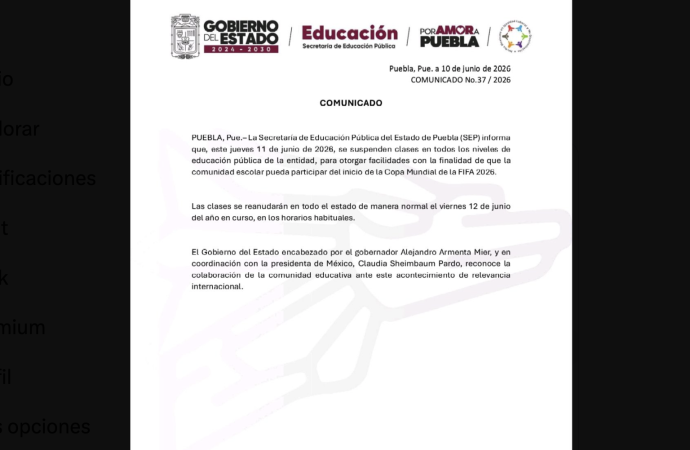 SEP Puebla suspende clases el 11 de junio por inicio del Mundial de Fútbol