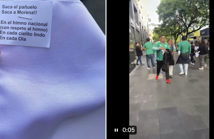 Distribuyen pañuelos blancos en el Zócalo de CDMX en protesta contra Morena durante inauguración del Mundial 2026