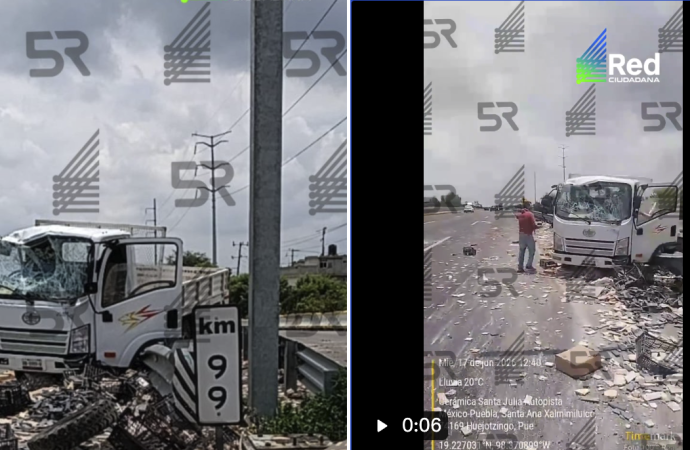 Segundo choque del día en la autopista México-Puebla: camión de carga choca en Texmelucan y deja un lesionado