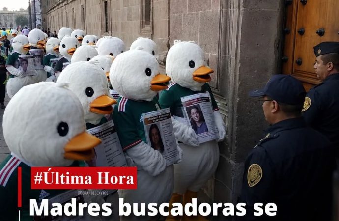 FALSO: Madres buscadoras no se disfrazaron del “Pato Merlín” para ser recibidas en Palacio Nacional