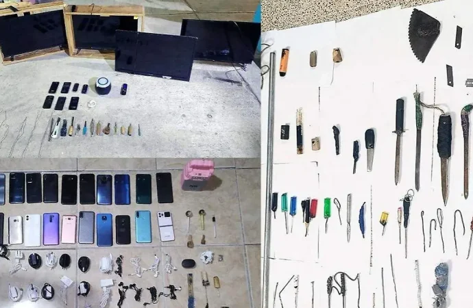 Decomisan armas hechizas, celulares y objetos para consumo de drogas en operativo en el Cereso de San Miguel