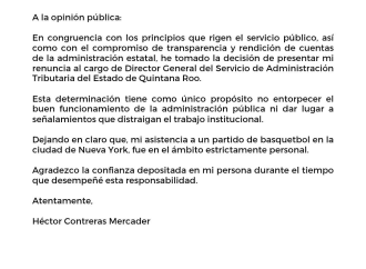Renuncia titular del SATQ tras polémica por viaje a juego de la NBA