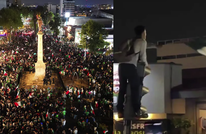 Aficionados poblanos derriban semáforos en Avenida Juárez tras triunfo de México en Mundial 2026