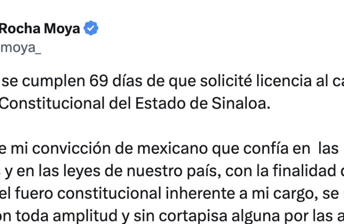 Rubén Rocha Moya niega estar protegido por fuerzas federales y asegura permanecer en su domicilio