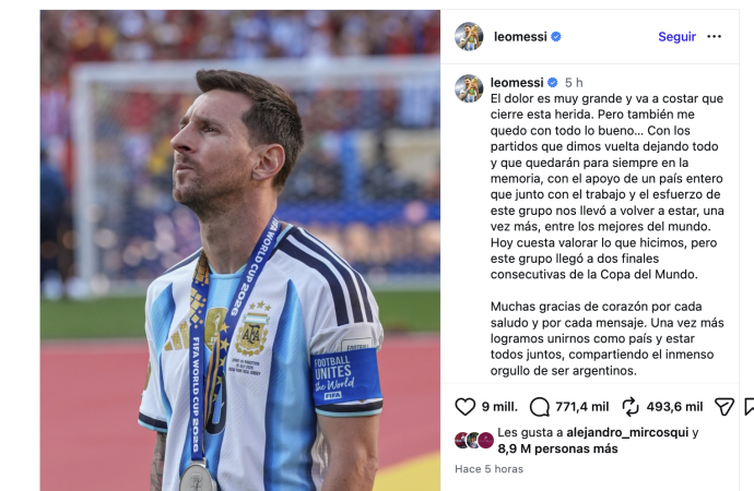 Messi expresa su dolor tras la derrota en la final del Mundial ante España