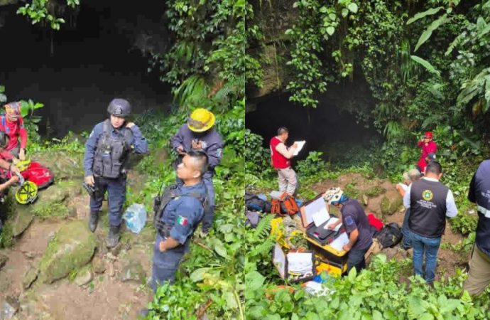 Padre e hijas desaparecidas en gruta de Puebla continúan siendo buscadas a 1,000 metros de profundidad